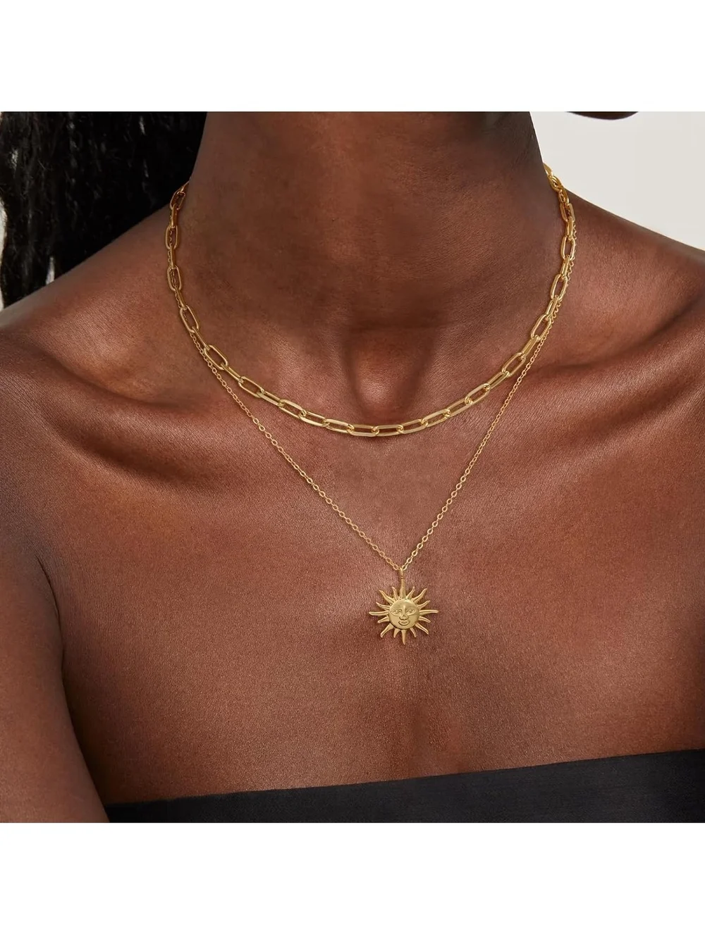 Gold Sun Pendant Layered Necklace - Women's Jewelry